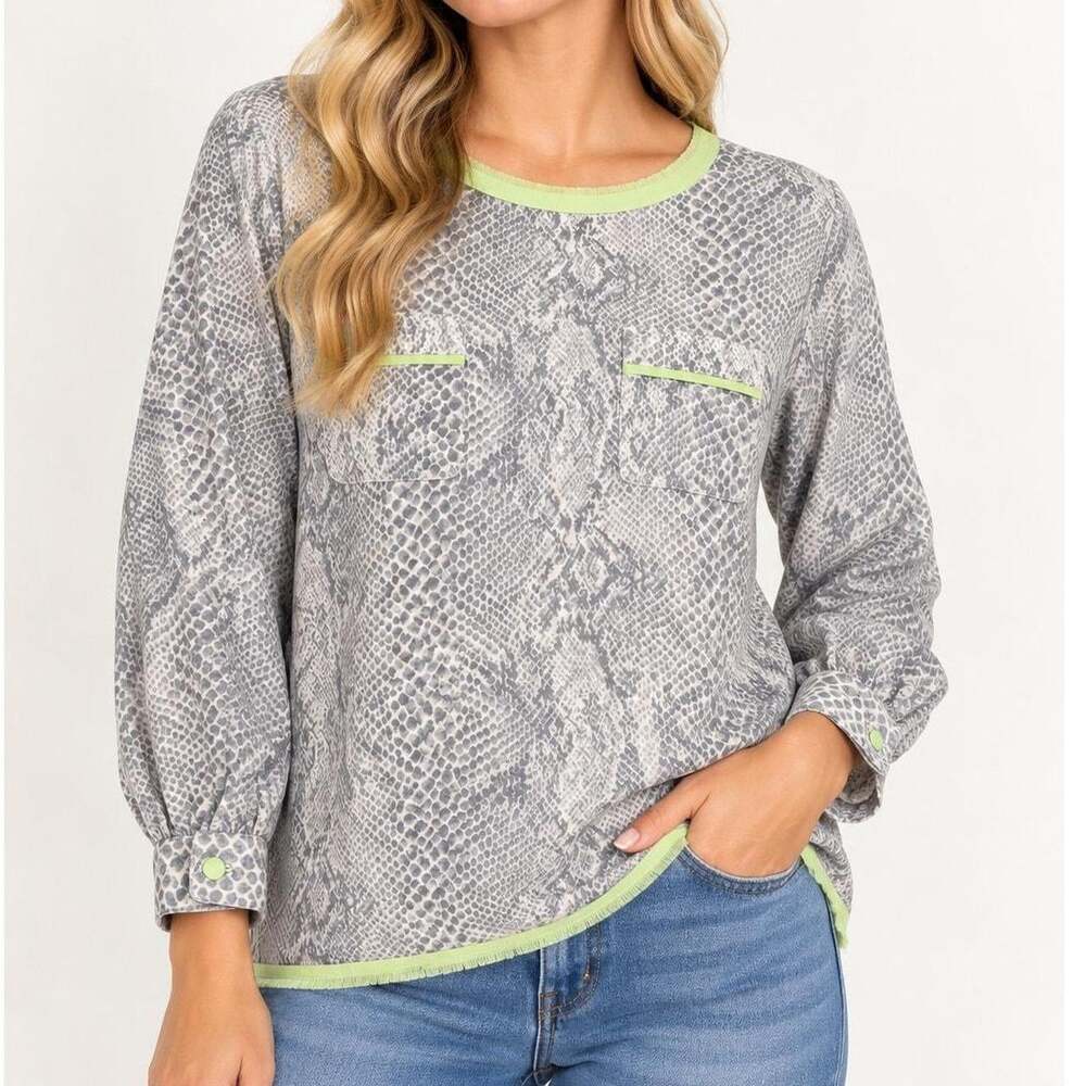 Women's Grey and Green Blouse
